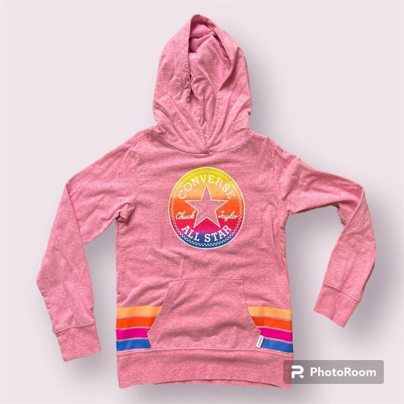 Converse Pullover Girl Sz Medium Pink All‎ Star Chuck Taylor Graphic Hoodie - Picture 1 of 7